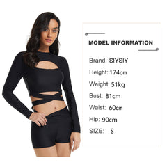 Long Sleeve Swimsuit Criss Cross Crop Top Rash Guard