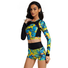 Crop Top Long Sleeve Swimsuit with High Waist Boyshorts