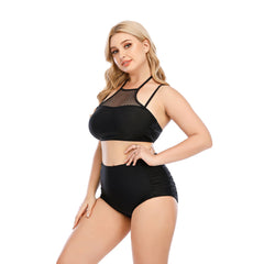 SiySiy Plus Size Two Piece Black Fishnet Swimwear Triangle Bottoms Swimsuit