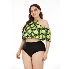 SiySiy Plus Size Tankini Swimsuit with Triangle Bottom Off Shoulder Two Piece Swimsuit Fruit Print Swimsuit