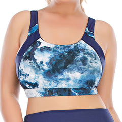 Blue Printed Workout Tops Bra High Impact for Women