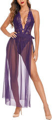 Avidlove Lingerie Nightgowns Deep V Lace Bodysuit Mosaic Lace Teddy Mesh Skirt