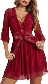 Avidlove Mesh Kimono Robe Babydoll Lingerie Chemise Nightgown