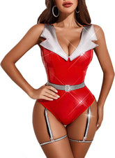 Avidlove Leather Lingerie for Snap Crotch Teddy Mini Babydoll Fashion Garter Set