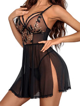 Avidlove Lingerie Lace Chemise Floral Embroidery Mesh Babydoll Side Slit Sleepwear