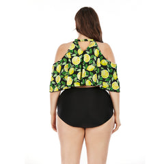 SiySiy Plus Size Tankini Swimsuit with Triangle Bottom Off Shoulder Two Piece Swimsuit Fruit Print Swimsuit