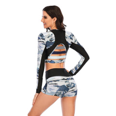 Long Sleeve Swimsuit for Crop Top Boyshorts Set