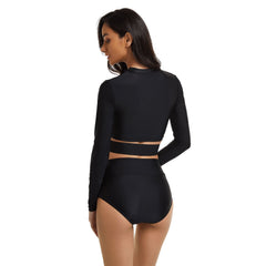 Long Sleeve Bathing suits Crop Criss Cross Black Rash Guard