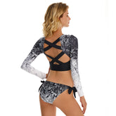 Long Sleeve Swimsuit Criss Cross Crop Top Swimwear