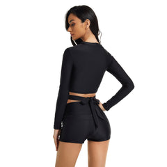 Long Sleeve Swimsuit Criss Cross Crop Top Rash Guard