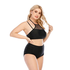 SiySiy Plus Size Two Piece Black Fishnet Swimwear Triangle Bottoms Swimsuit