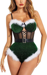 Avidlove Lingerie For Snap Crotch Bodysuit Santa Costumes Deep V Boudior Outfits With Underwire and Belt
