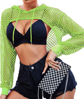 Avidlove Mesh Hoodie Crop Top Fishnet Shirt Long Sleeve Crop Top Hoodie