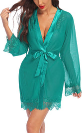 Avidlove Lingerie Robe Lace Kimono Cover Up Satin Mesh Robe Babydoll Lingerie Set