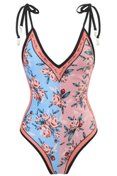 Floral & Pineapple Print Plunge Reversible Tie-Shoulder One Piece Swimsuit