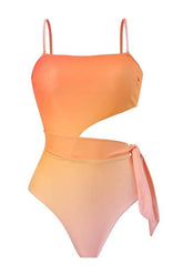 Tie-Dye Bandeau Side Cut Out Self-Tie One-Piece Swimsuit