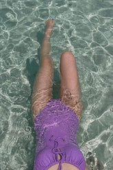 Purple Textured Knotted Cut Out One Piece Swimsuit