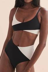 Black & White Colorblock Bralette High-Waisted Bikini Set