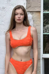Floral Terry Towel Sporty High Waist Bikini Set - Orange
