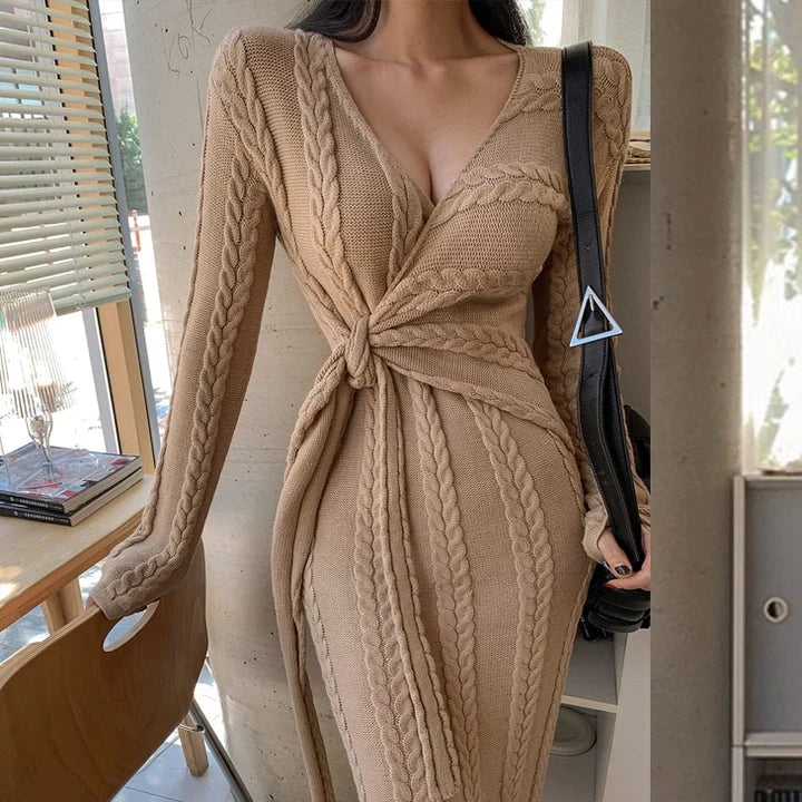 Amara Waist Tied Knit Midi Dress