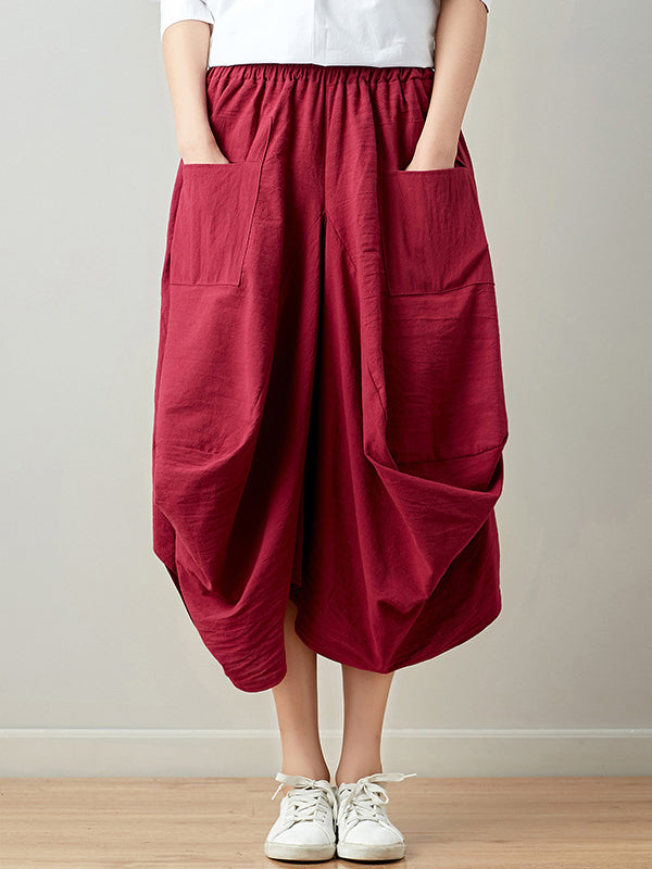 Artistic Retro Ramie Cotton 6 Colors Loose Irregular Elasticity Skirt