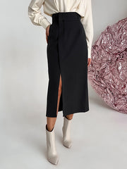 Solid Color Split-Joint Split-Side A-Line High Waisted Skirts Bottoms