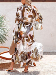 Sexy Irregular Leaf Print With Sunscreen Blouse