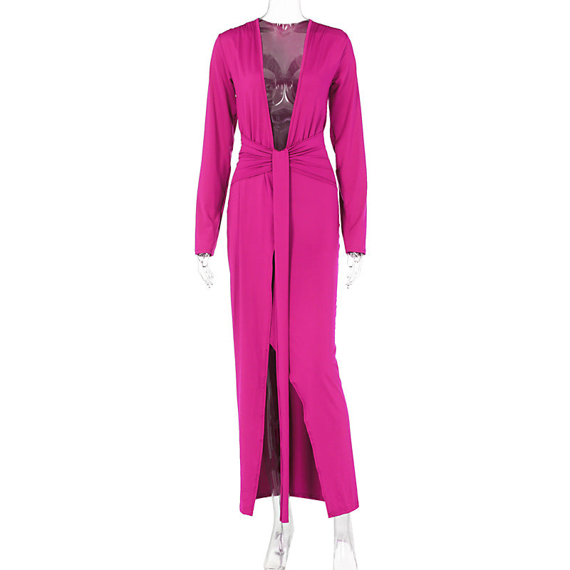 Veronica Deep V-Neck Tie-Waist Maxi Dress