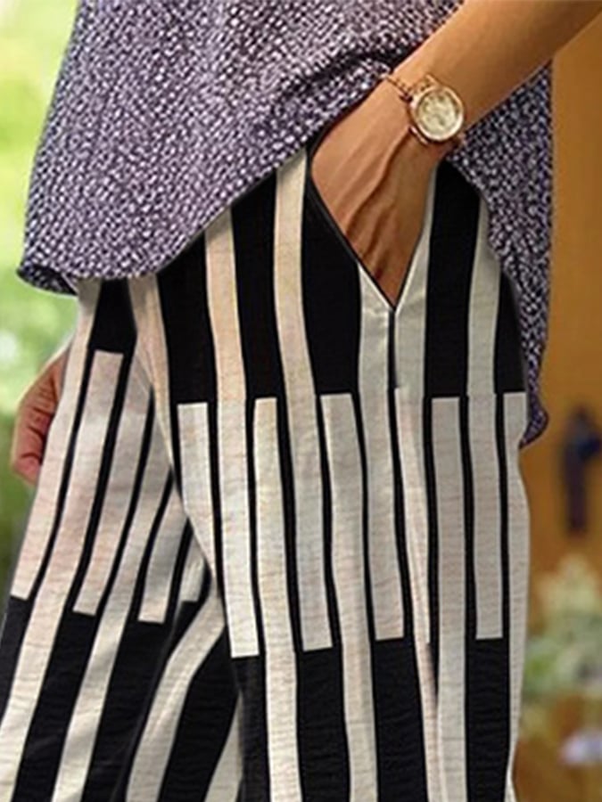 Women's Striped Printed Casual Trousers