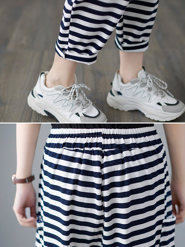 Loose Striped Drawstring Harem Sports Pants