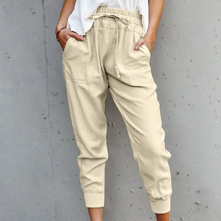 Solid Color Lace-up Casual Pants