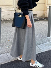 No Belt Pleated Solid Color A-Line High Waisted Skirts Bottoms