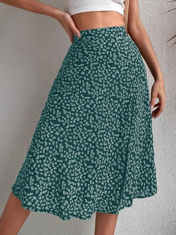 Flower Print Split-side A-line Loose Skirts Bottoms