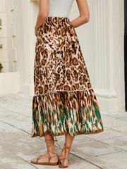 Drawstring Leopard Split-Joint A-Line Loose Skirts Bottoms