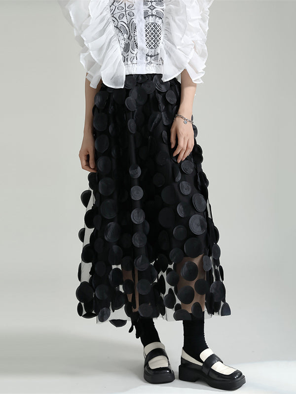 Mesh Polka-Dot Solid Color Split-Joint A-Line High Waisted Skirts Bottoms