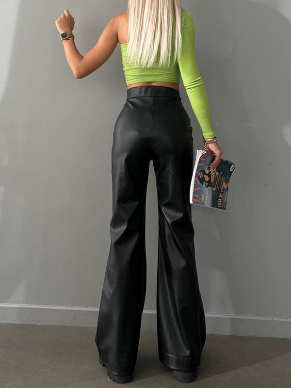 Lace-Up Split-Joint Flared High Waisted Trousers Pants