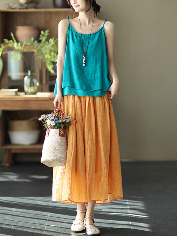 Casual Solid Color Empire A-Line Skirt