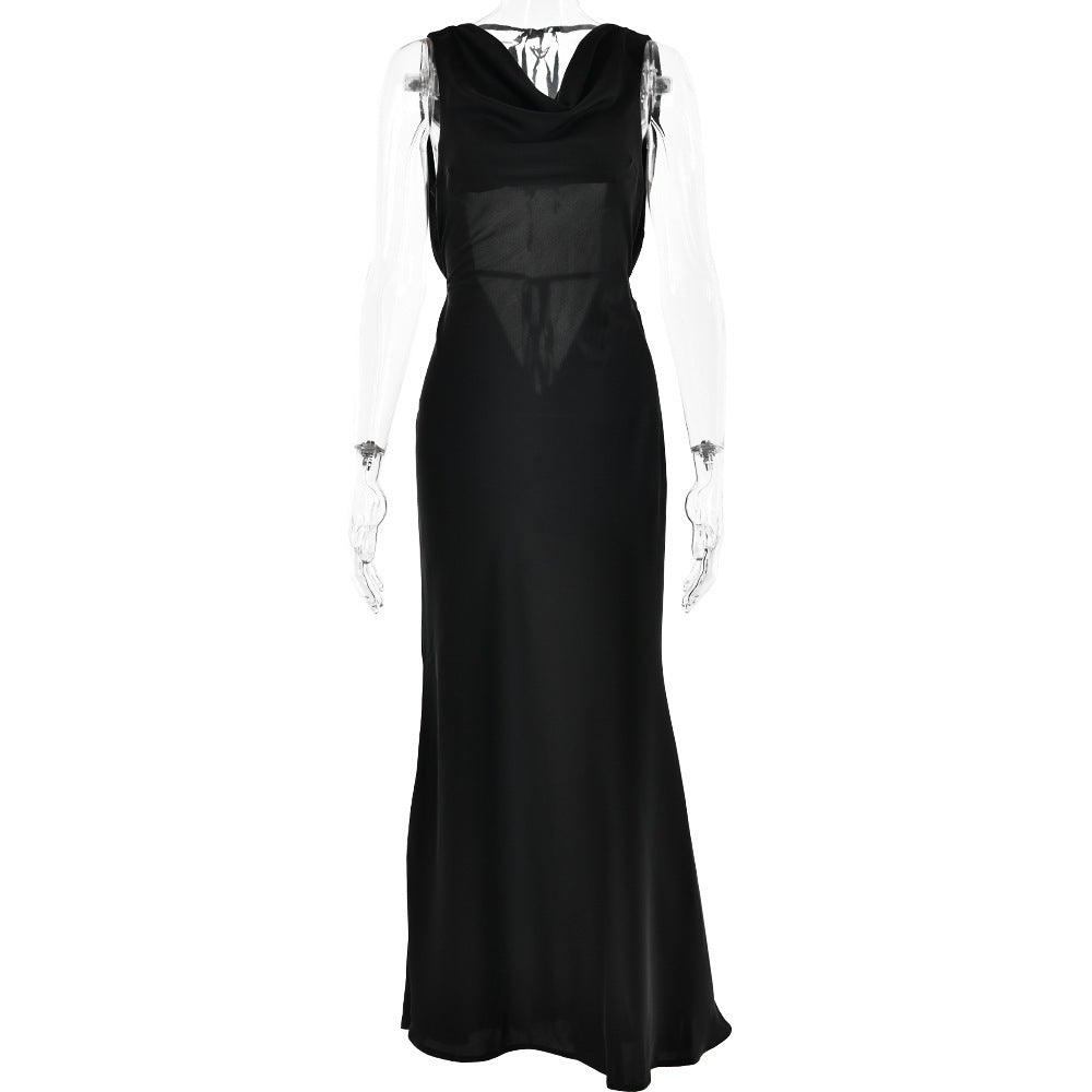 Sangria Plunging Cowl Back Gown