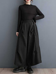 Elasticity Pleated Pockets Solid Color High Waisted Loose Trousers Pants