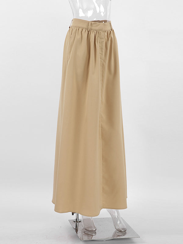 Pockets Solid Color Zipper High Waisted Loose Skirts Bottoms