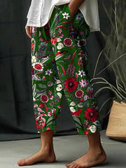 Women's Floral Design Print Lace-Up Loose With Elastic Waist Casual Pants