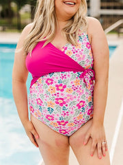 Plus Size Print Fashion Contrast Color One-Piece Swimsuit
