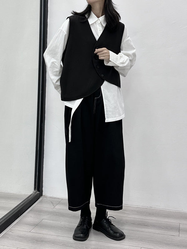 Elasticity Pleated Split-Joint Harem Pants High Waisted Ninth Pants