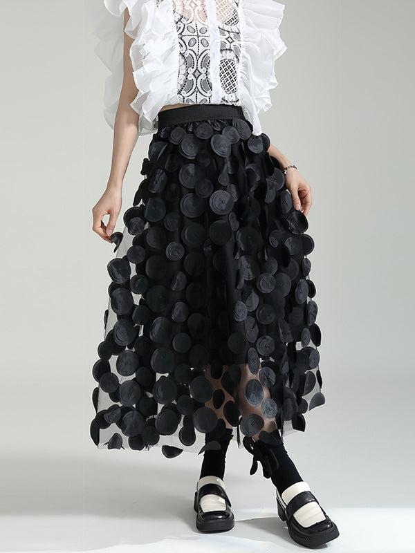Mesh Polka-Dot Solid Color Split-Joint A-Line High Waisted Skirts Bottoms