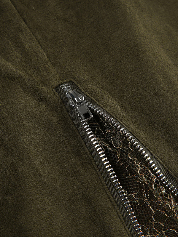 Lace Patchwork Skirt In Army Green