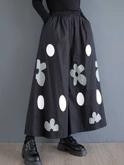 Elasticity Flower Print Pockets Loose Wide Leg Pants Culotte