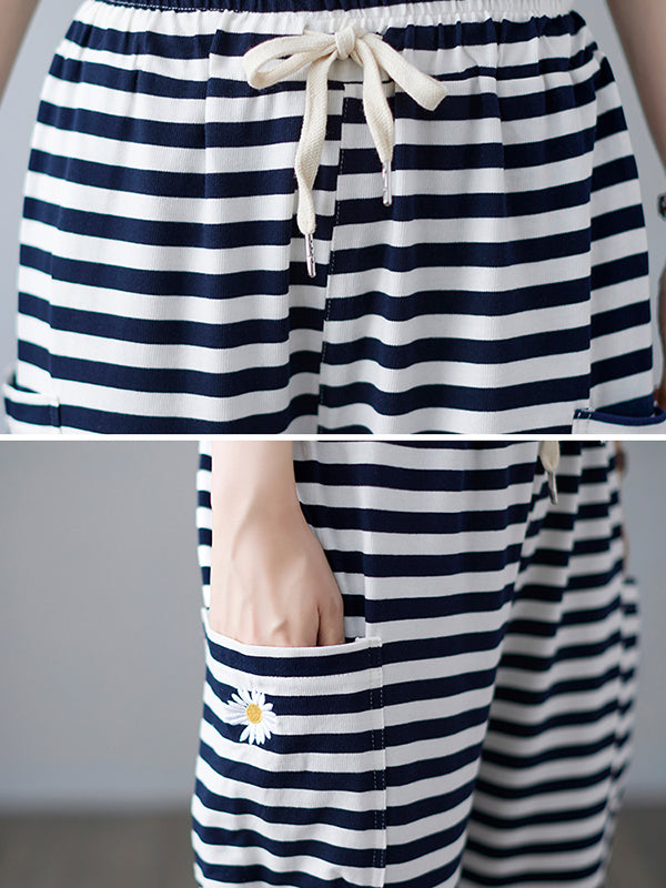 Loose Striped Drawstring Harem Sports Pants
