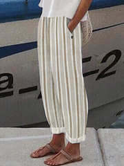 Casual Loose Cotton Trousers With Stripes And Button Detail