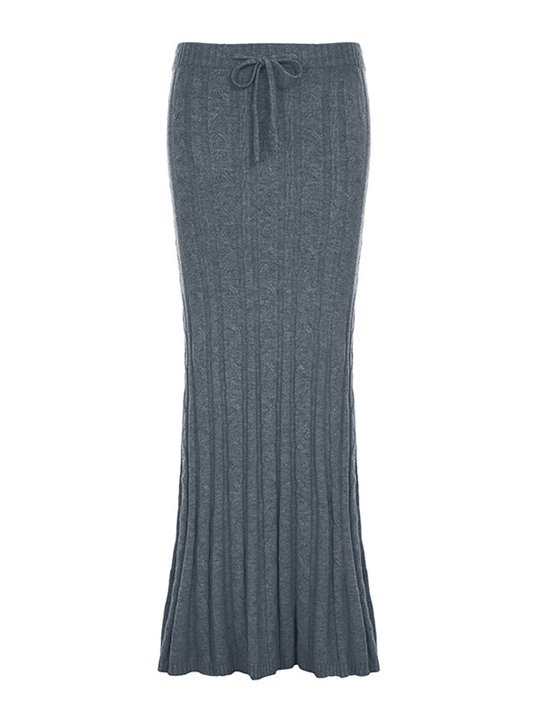 Tie-Belt Wool Fishtail Skirt