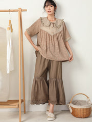 Vintage Loose Embroidered High Waisted Wide Leg Flared Pants